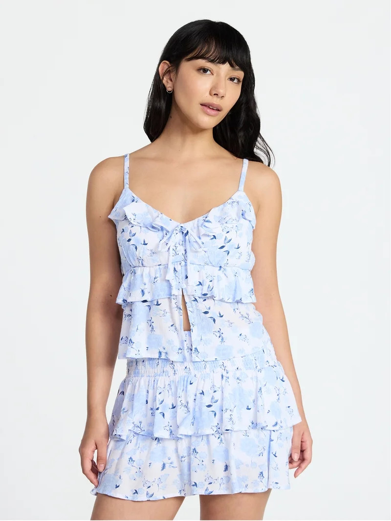No Boundaries Ruffle Babydoll Cami and Flare Skort Set, 2-Piece, Women’s XXS-XXL | Walmart (US)