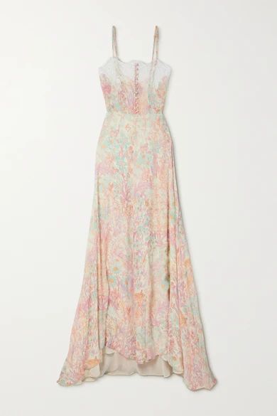 LoveShackFancy - Elma Lace-trimmed Floral-print Crepon Maxi Dress - Pink | NET-A-PORTER (US)