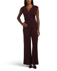 2Pk V-Neck Top With Side Metal Clasp And Wide Leg Pants Set For Women, Spandex/Polyester/Gold | TJ Maxx