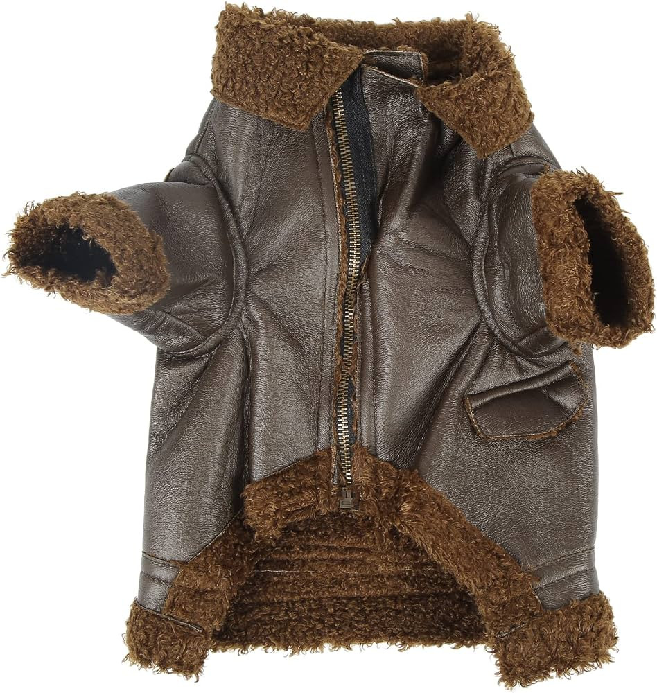 Pssopp Dog Leather Jacket Dog Coat Cold Weather Warm Dog Jacket with Zipper Easy to Wear and Take... | Amazon (US)