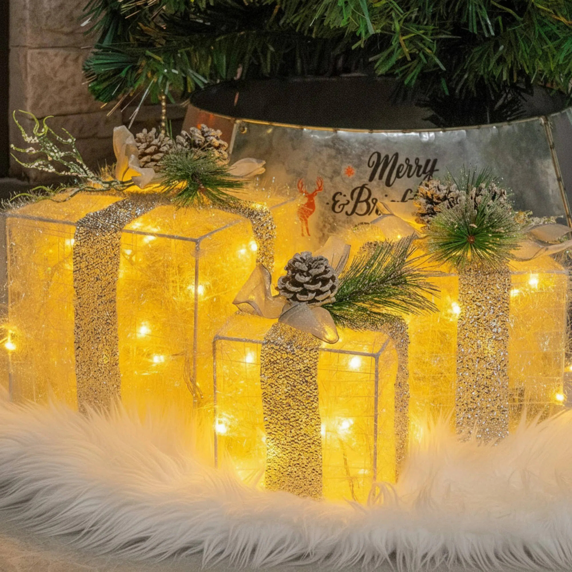 Ophelia & Co. 3-piece Pre-lit Led Gift Box Set With Warm White Lights For Indoor Outdoor Christma... | Wayfair North America