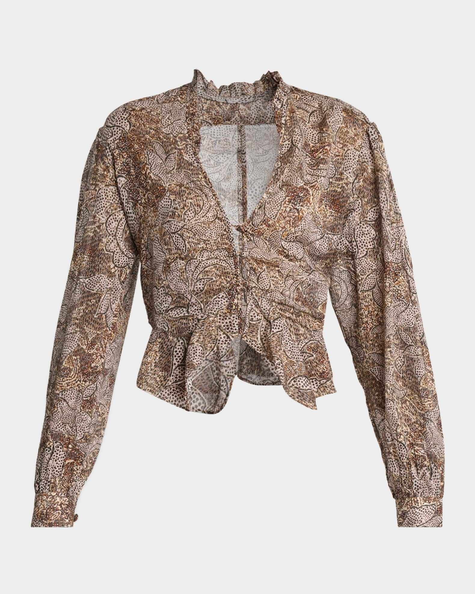 Celeny Floral Button-Front Crop Blouse | Neiman Marcus