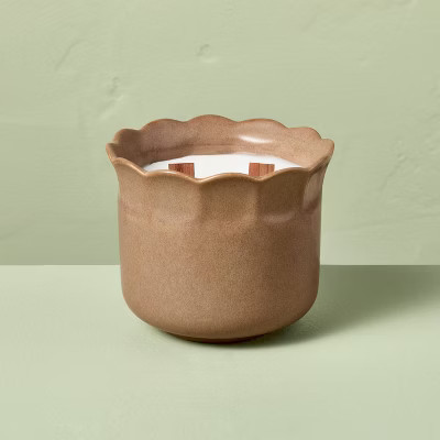 2 Wooden Wick Ceramic Scalloped Rim Jar Candle 11oz - Hearth & Hand™ with Magnolia | Target