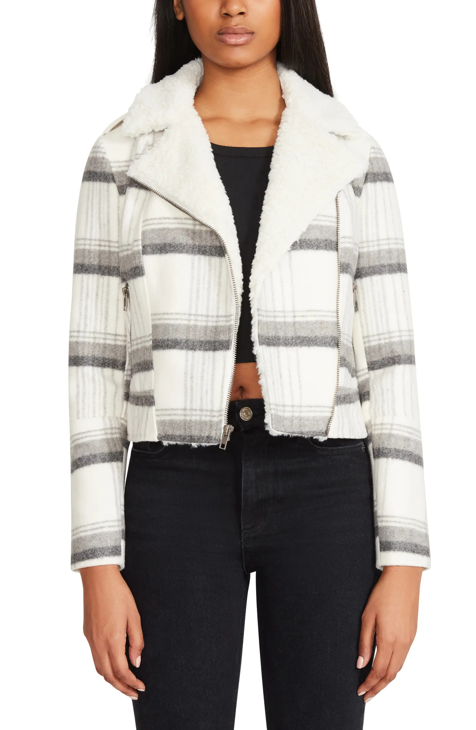 Check High Pile Fleece Coat | Nordstrom