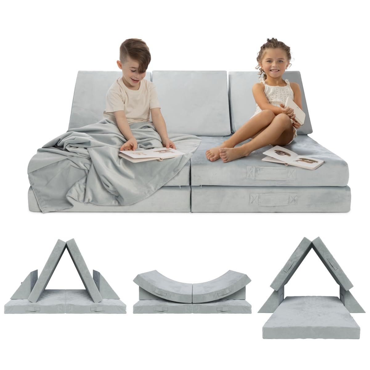 Milliard Kids 7pcs Modular Sectional Sofa - Foam Play Couch - Soft Washable Grey Velour, Includes... | Amazon (US)