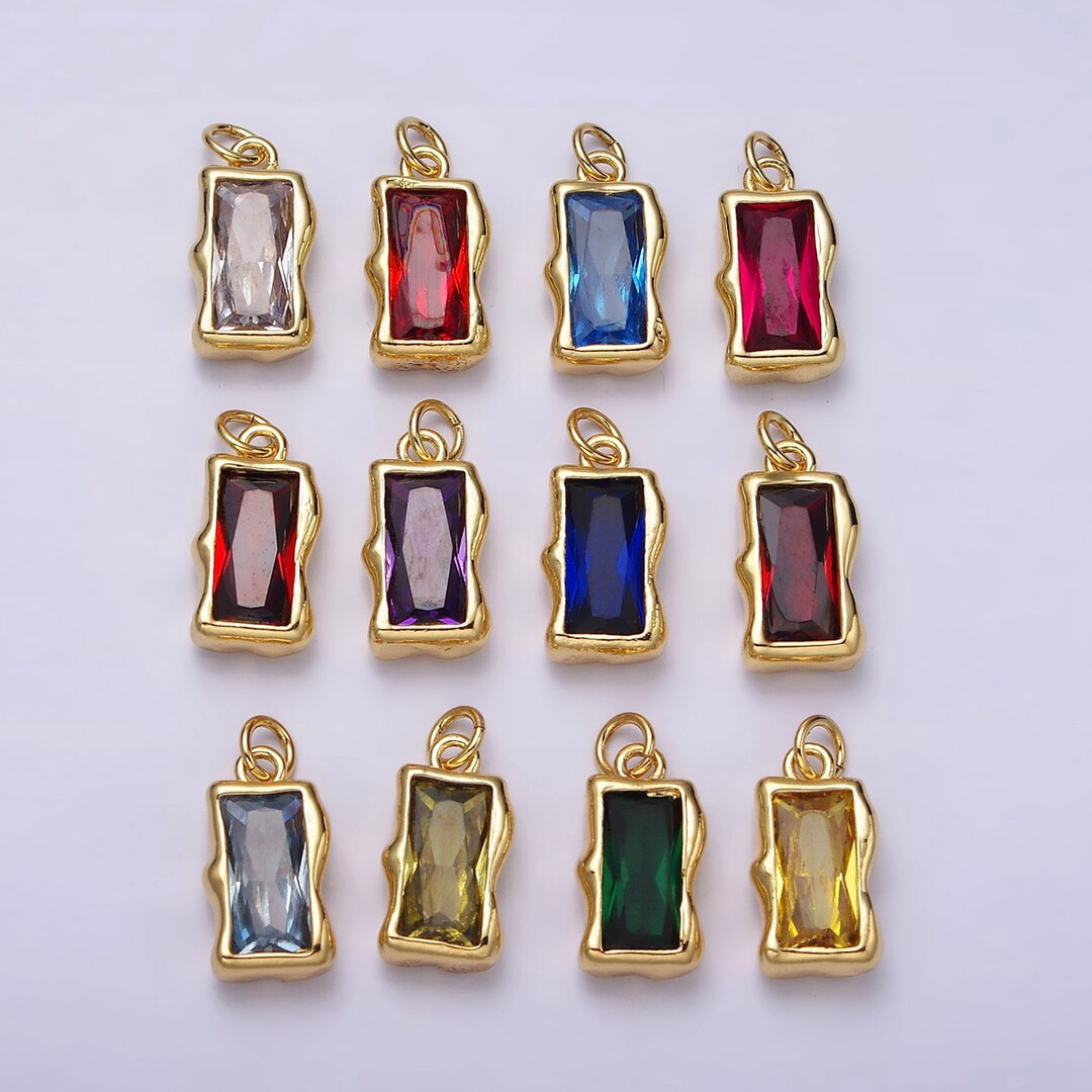 14K Gold Filled 20mm Birthstone CZ Baguette Charm Personalized Birth Month Add on Charm | AC1506 ... | Etsy (US)