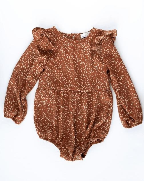 Rhodes Bubble Shorty Romper - Spiced Orange Spots | Bailey's Blossoms