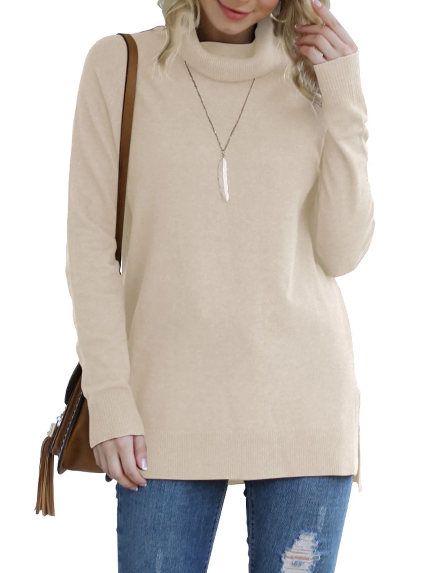 Anygrew Women Pullover Sweater Long Sleeve Casual Sweaters for Women Turtleneck Knit Jumper | Walmart (US)