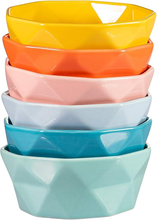 Porcelain Ramekins Dessert Bowls - 8 Ounce Ceramic Oven Safe Geometric Bowl for Baking Creme Brulee  | Amazon (US)