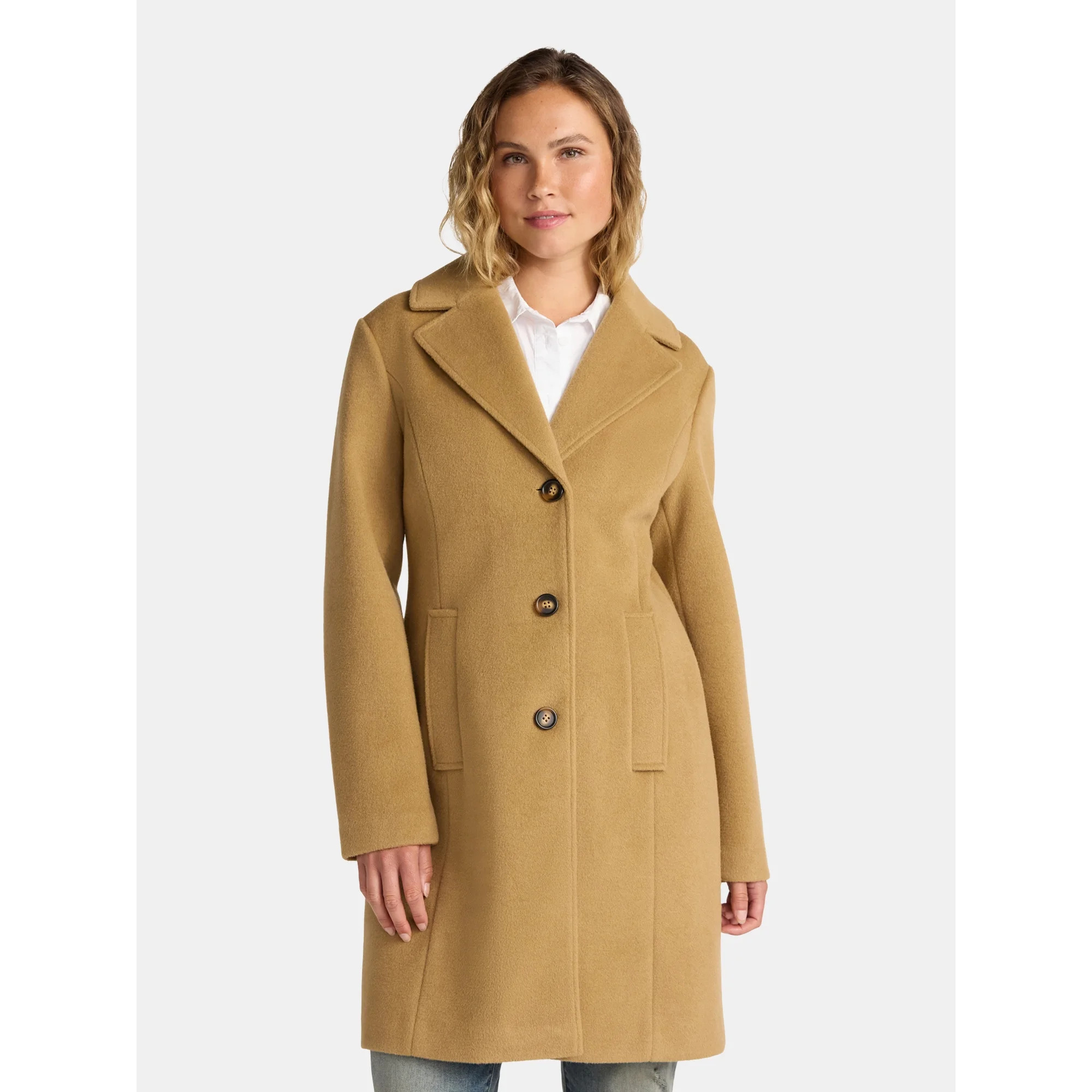 Time and Tru Women's and Women's Plus Faux Wool Boyfriend Coat, Sizes XS-2X | Walmart (US)