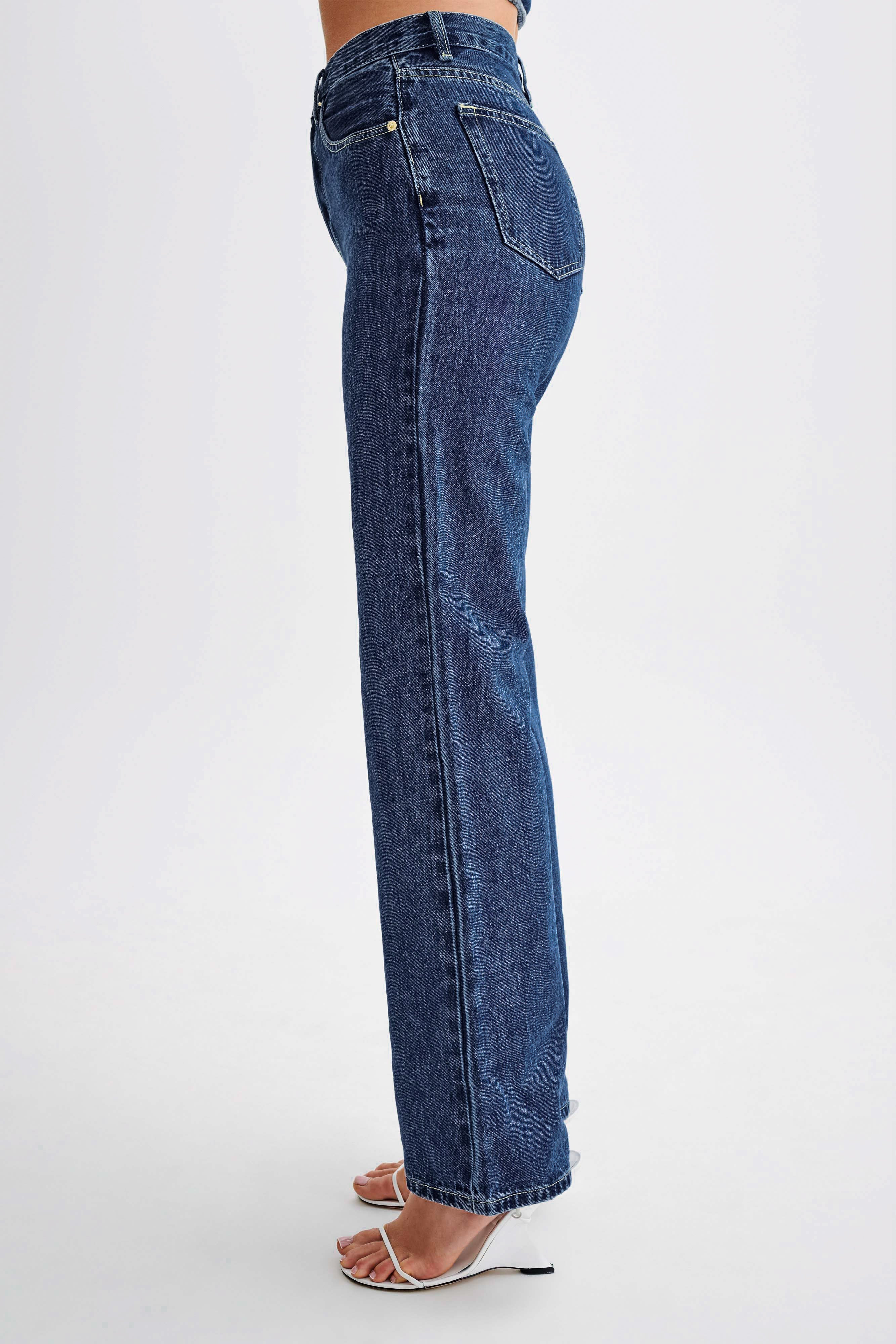 Janine High Waisted Straight Leg Jeans - Dark Blue | Meshki (APAC)