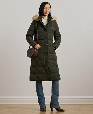 Women's Maxi Faux-Fur-Trimmed Hooded Puffer Coat | Macy's