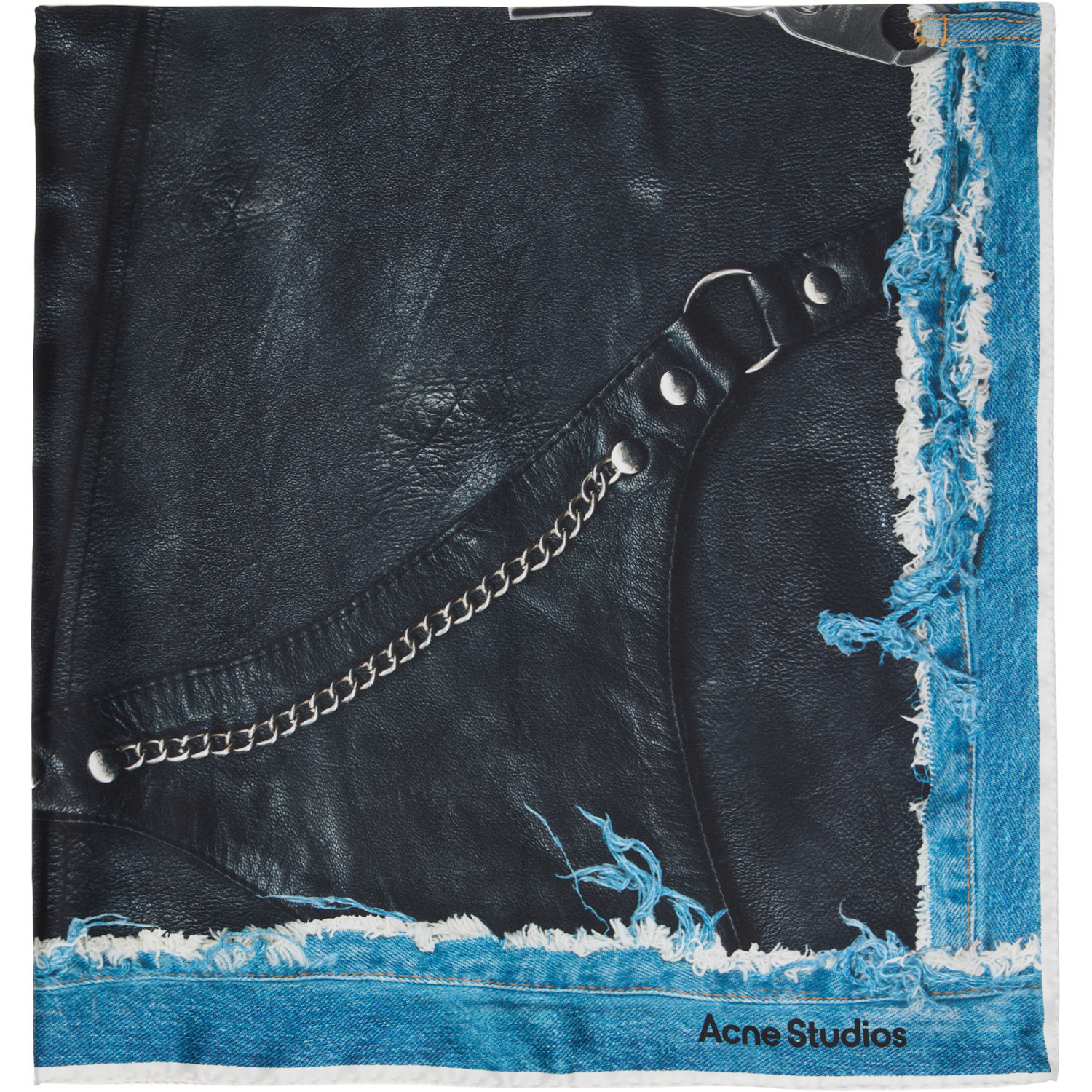 Acne Studios Black & Blue Printed Silk Scarf | SSENSE