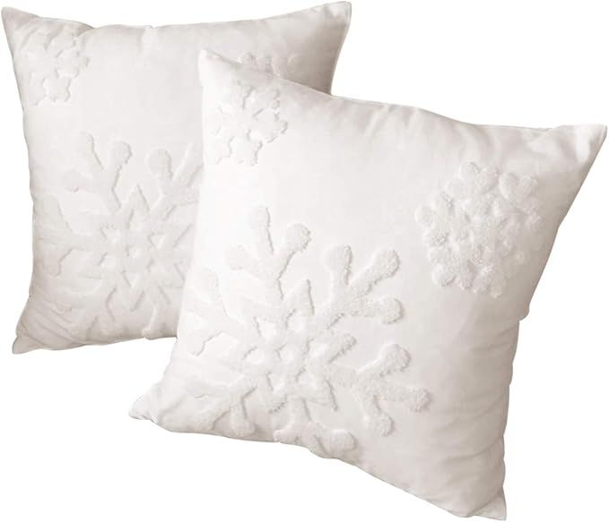Amazon.com: HUAGUOGUO 18 x 18 Inch 2PCs Embroideried Pillowcase?Christmas Holiday Falling Snowfla... | Amazon (US)