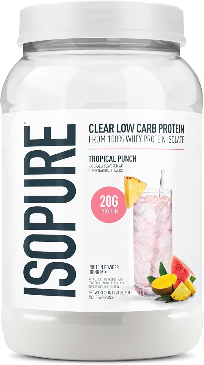 Isopure Clear Whey Isolate Protein Powder, Lactose Free, Gluten Free, Naturally Flavored, Tropica... | Amazon (US)