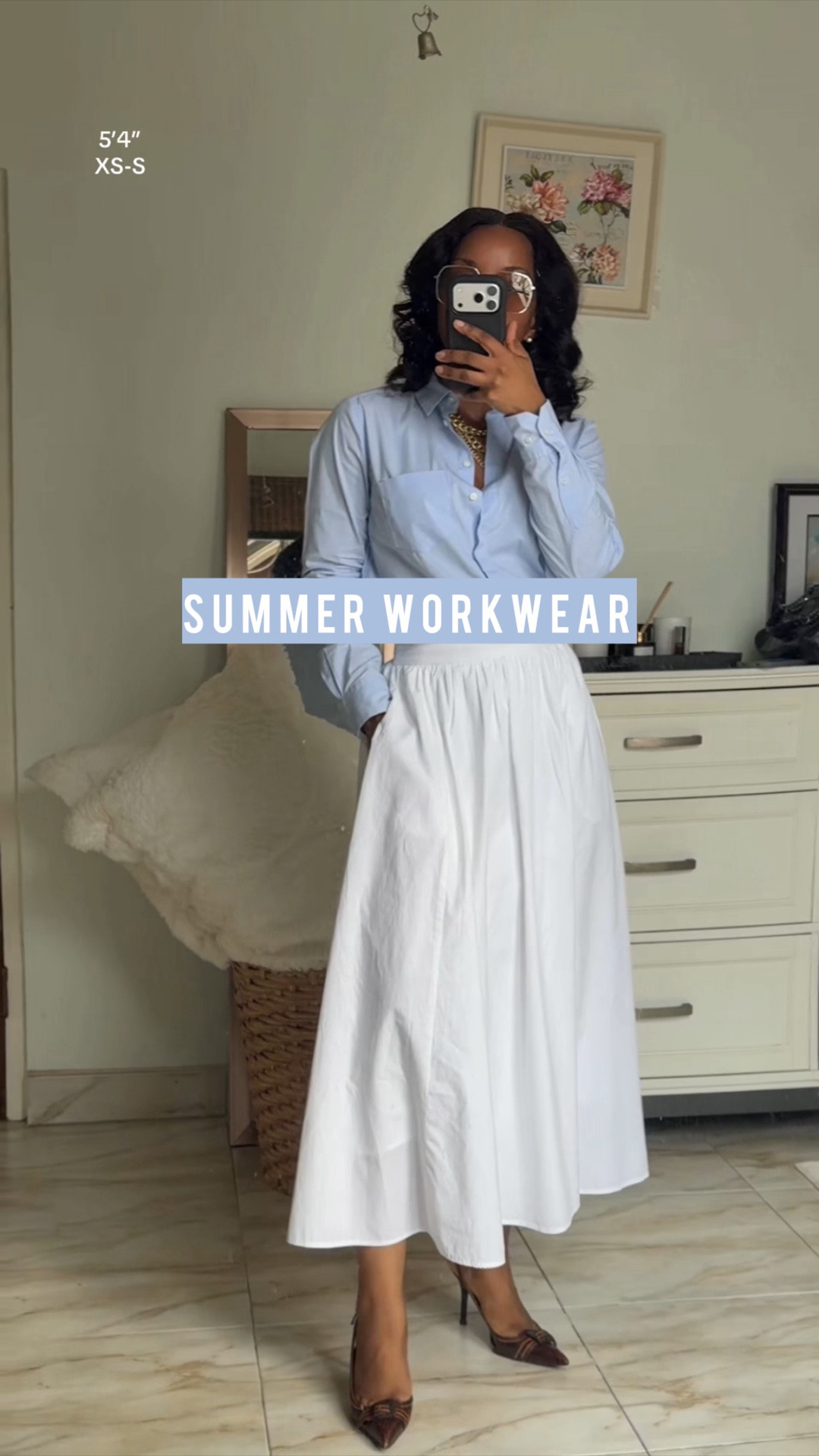 What I wore to the office today. Thursday Work Outfit! Can never go wrong with a blue stripe button down long sleeve shirt and white midi skirt.

Shop this outfit in today’s TT stories or on LTK via 🔗 in B I O

Shirt @hm
Skirt @Commense 
Heels @ZARA 

🎉DSJCOX_12 for 12% off on Commense.