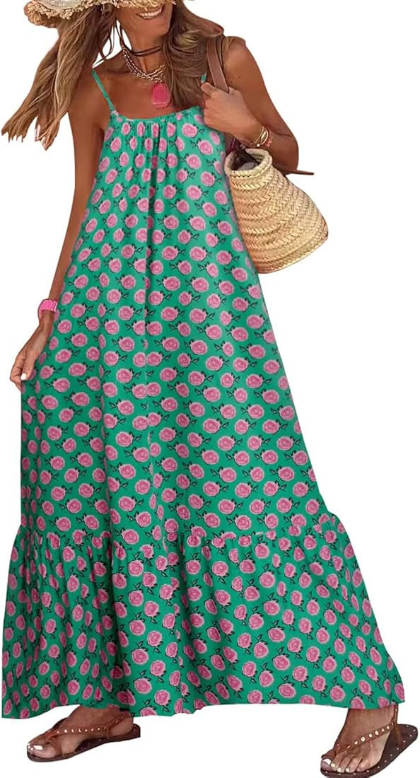 Women's Boho Print Dress Bohemian Vintage Floral Printed Dresses Ethnic Style Beach Dress Long Sl... | Amazon (US)