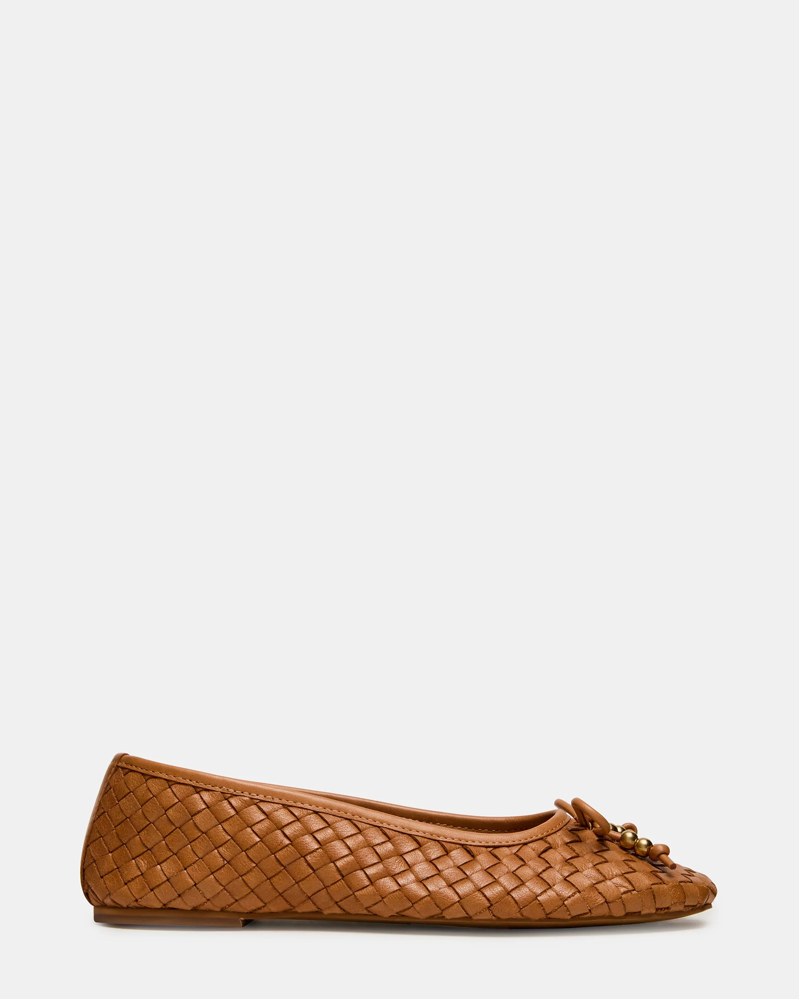 DIVY Cognac Leather Woven Bow Ballet Round-Toe Women's Flat | Steve Madden (US)