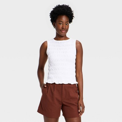 Women's Smocked Tank Top - A New Day™ White L | Target