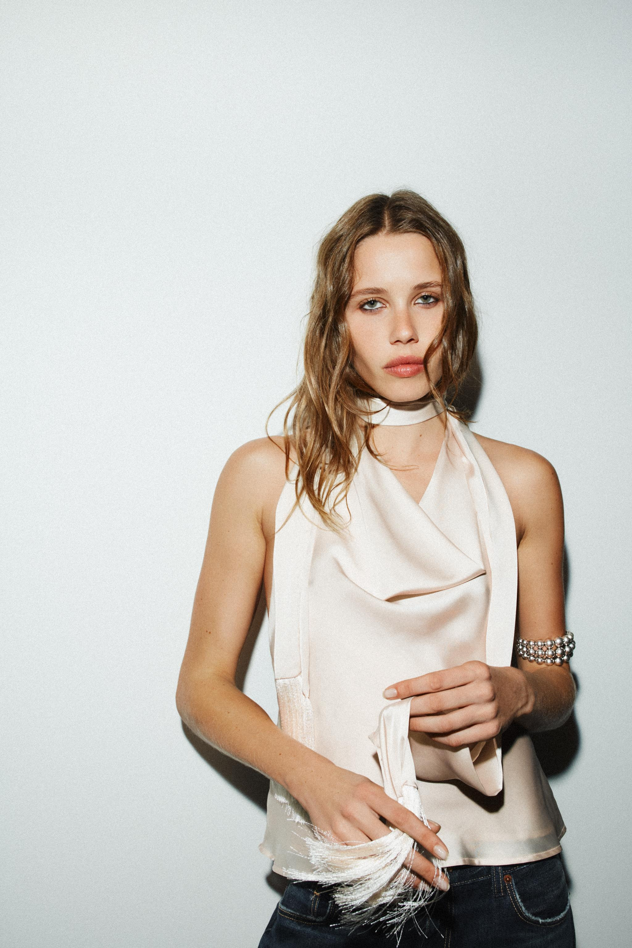 FRINGED SATIN HALTER TOP | Zara UK