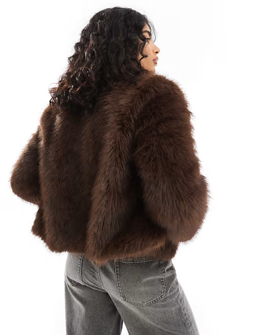 Bershka faux fur jacket in chocolate | ASOS (Global)