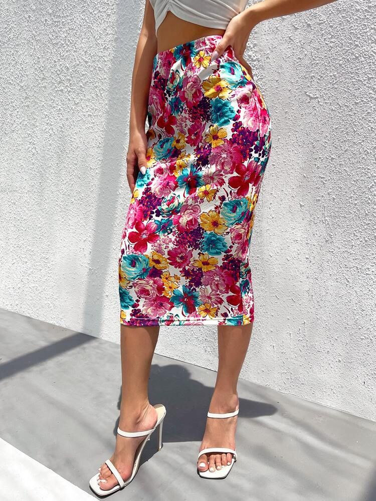 EMERY ROSE Floral Print Bodycon Skirt
       
              
              $6.99        
    $6.6... | SHEIN
