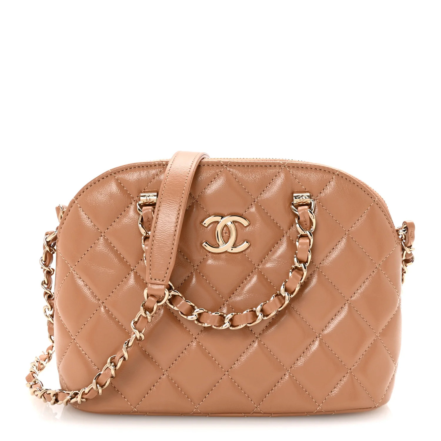 Chanel Shiny Lambskin Quilted Shiny Coco Clutch With Chain Dark Beige 1731246 | FASHIONPHILE (US)