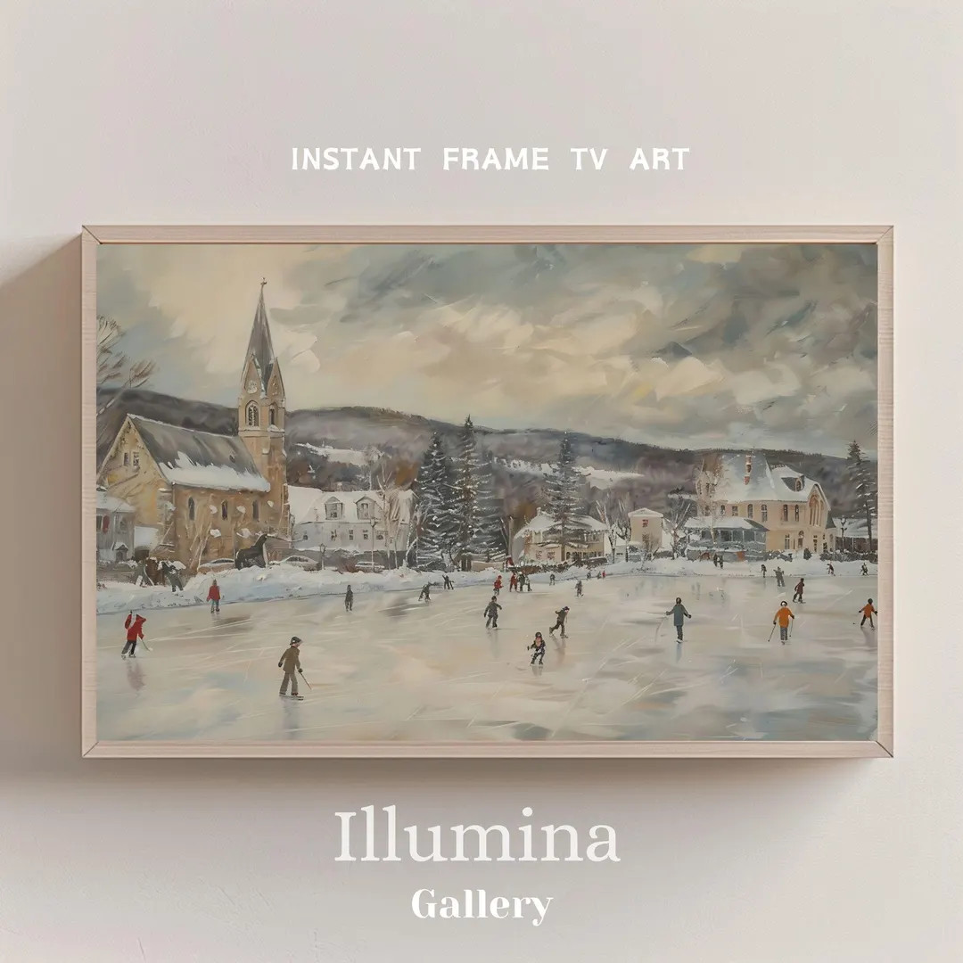 Vintage Ice Skaters Painting Frame TV Art, Winter Screensaver Natural Ice Skating Rink Winter Hol... | Etsy (US)