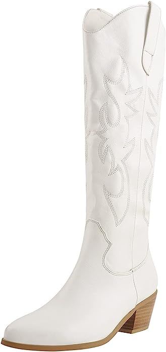 AMINUGAL Womens Cowgirl Boots Western Embroidered Knee High Pull on Tall Wide Mid Calf Knee High ... | Amazon (US)