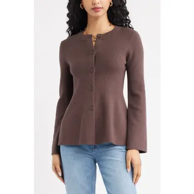 Open Edit Button Front Peplum Cardigan in Grey Medium Charcoal Heather at Nordstrom, Size X-Large | Nordstrom