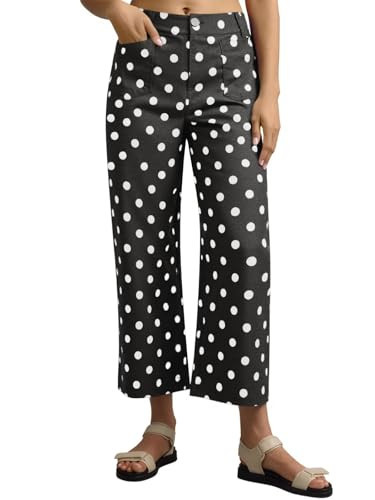 Tankaneo Womens Cropped Polka Dots Jeans Casual High Waisted Stretchy Straight Leg Denim Pants with Pockets | Amazon (US)