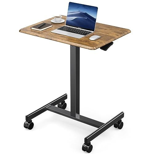 DUMOS Standing Height, Mobile Portable Rolling Laptop Wheels Small Adjustable Desk for Home Office, 19in, Brown | Amazon (US)