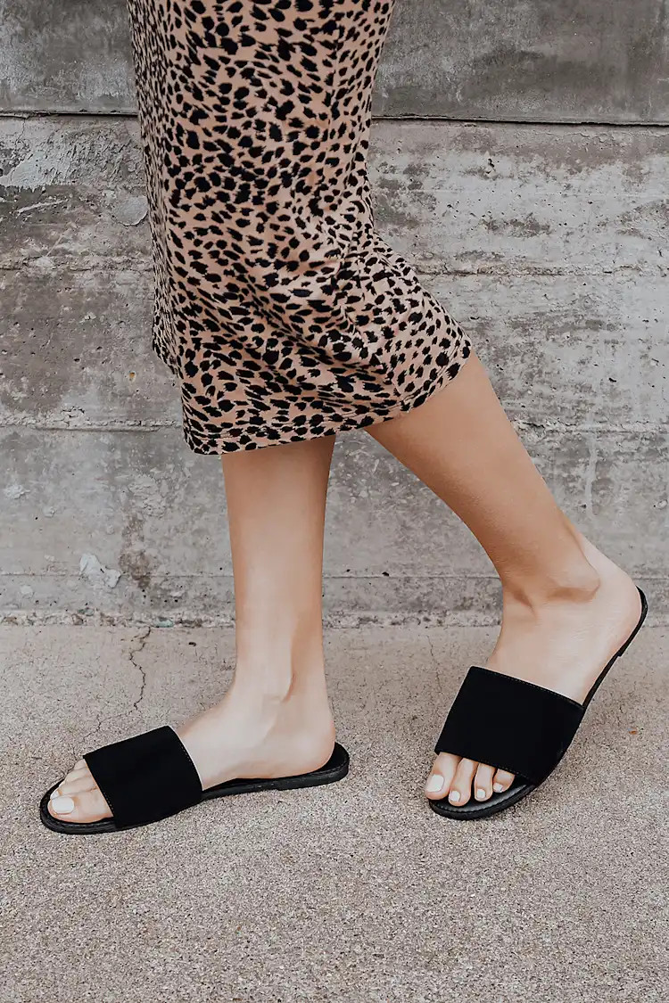 Addison Black Nubuck Slide Sandals | Lulus (US)