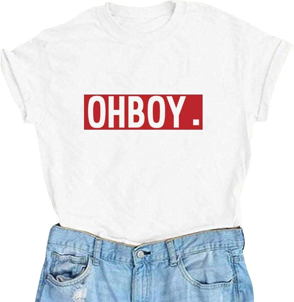 YITAN Letter Funny O Neck Women T Shirts Top | Amazon (US)