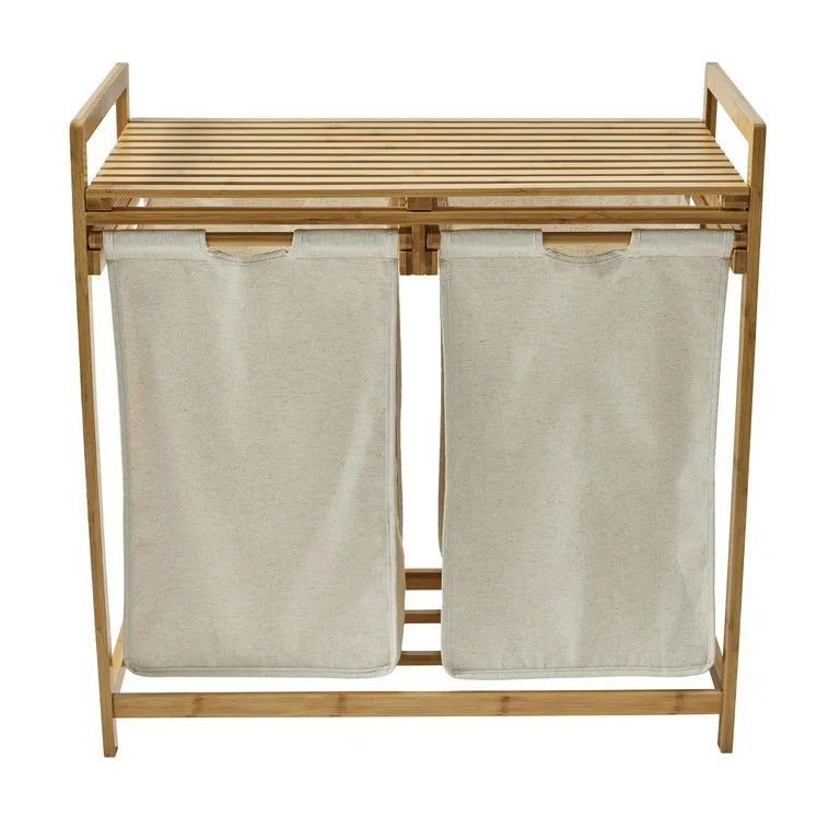 Better Homes & Gardens 35L 2-Bin Adult Rectangular Bamboo Laundry Hamper Sorter with Removable Li... | Walmart (US)
