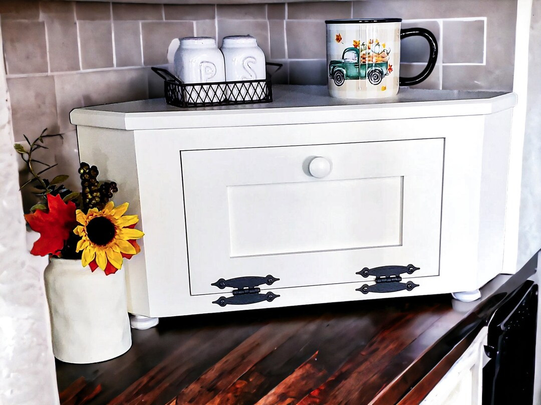 Corner Bread Box Wood Breadbox Kitchen Countertop Bread Box Farmhouse Kitchen Storage Primitive R... | Etsy (US)