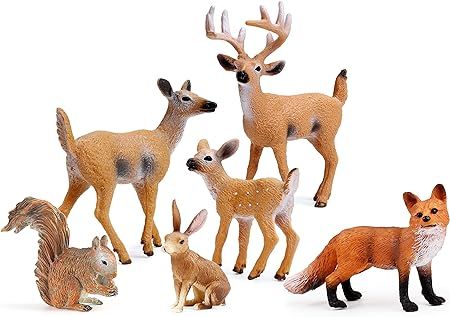 Forest Animals Figures, Woodland Creatures Figurines, Miniature Toys Cake Toppers (Deer Family, F... | Amazon (US)