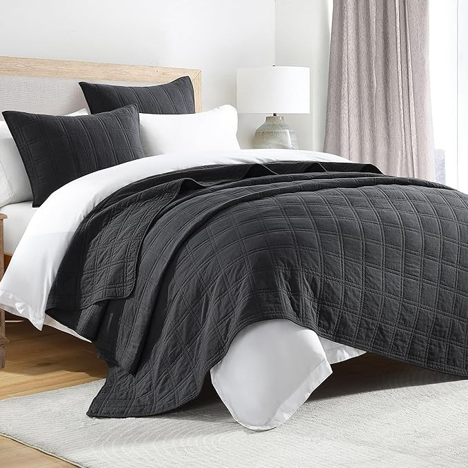 HORIMOTE HOME 100% Cotton Quilt Set King Size, Charcoal Pre-Washed Bedspreads Coverlet Set in Geo... | Amazon (US)