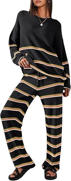 LILLUSORY 2 Piece Outfits for Women 2023 Oversized Fall Lounge Sets Striped Sweaters Cozy Knit Lo... | Amazon (US)