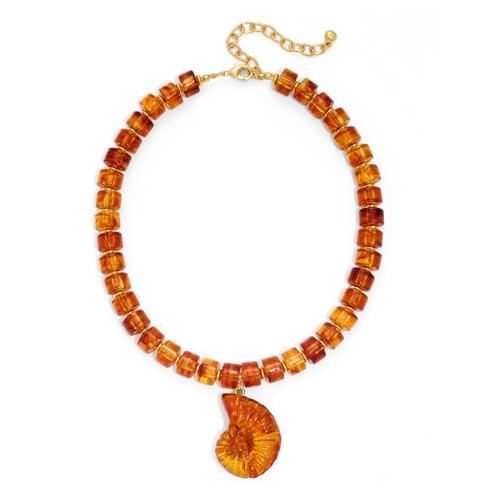 CLASSYZINT Brown Bead Necklace with Conch Shell Pendant Seashell Necklace Beach Holiday Accessory | Amazon (US)