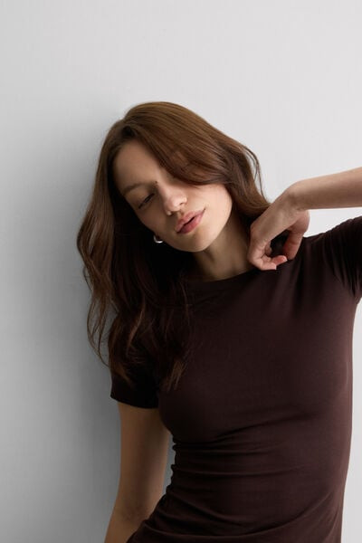 Intimissimi Stretch Superior Cotton Short Sleeve Top Woman Brown Size M | Intimissimi (US)