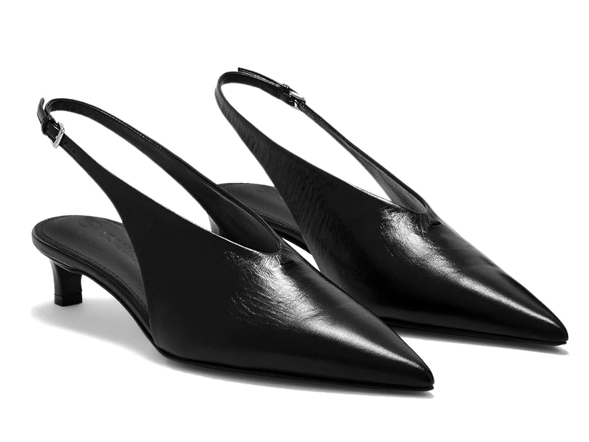 Coutgo Womens Low Kitten Heels Slingback Closed Pointed Toe V-Cut Business Work Pumps Dress Shoes | Amazon (US)