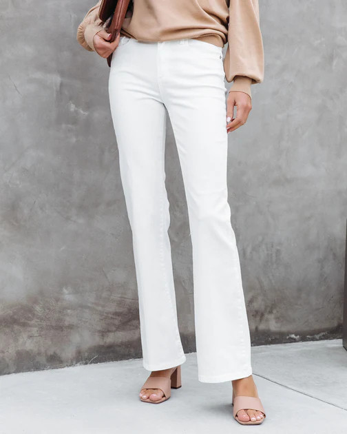 Jessica Mid Rise Slim Bootcut Jeans - White | VICI