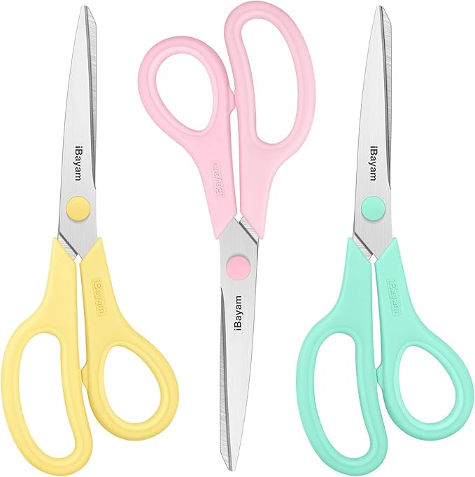 Scissors, iBayam 8" Multipurpose Scissors Bulk 3-Pack, Ultra Sharp Blade Shears, Comfort-Grip Han... | Amazon (US)