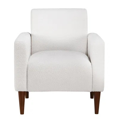 Modern Sumptuous Chair - Boucle Fabric, Foam Filled Seat, Solid Tapered Wooden Legs For Lavishness Arm Contemporary And Milky White Boucle, Wood Long- | Wayfair North America