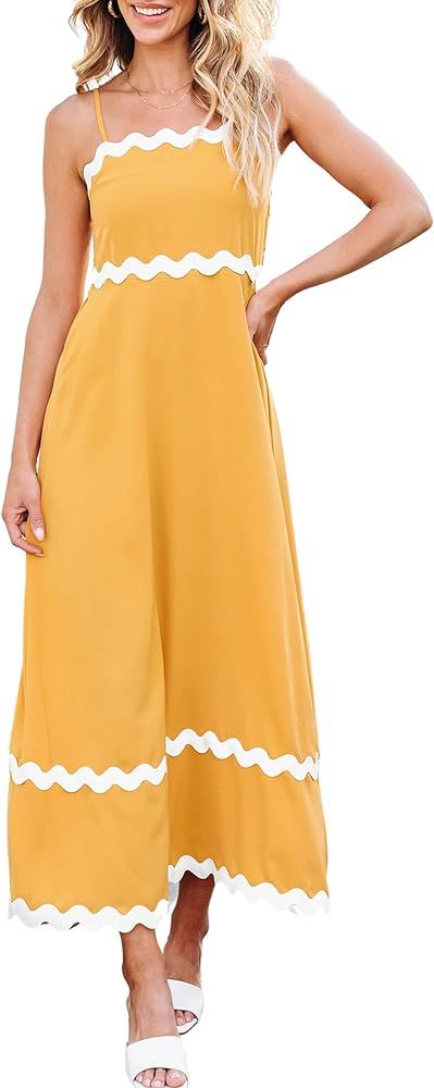 ECOWISH Women Summer Dresses 2024 Spaghetti Strap Rickrack Sleeveless Long Casual Backless Beach ... | Amazon (US)