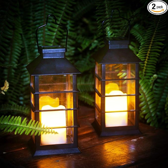 newvivid 2 Pack Outdoor Garden Hanging Lanterns with Waterproof LED Flickering Flameless Candle S... | Amazon (US)