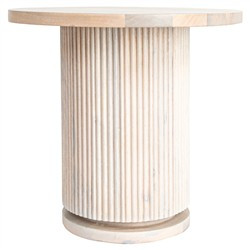 Zoey Updated Traditional Beige Bleached Mango Wood Ribbed Round Side Table | Kathy Kuo Home