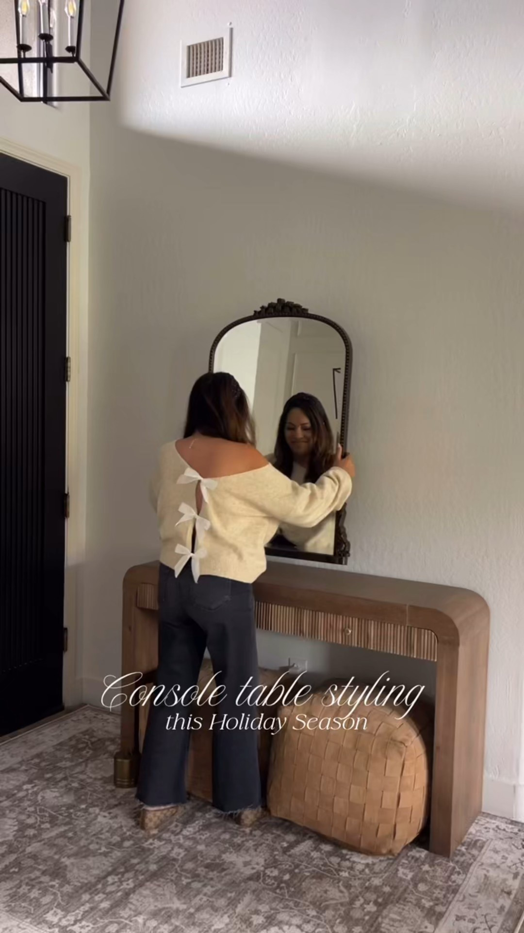 Console table styling for this Holiday Season 🤍 That mirror is a designer look for less find and under $120 right now! 👏🏼

#LTKHome