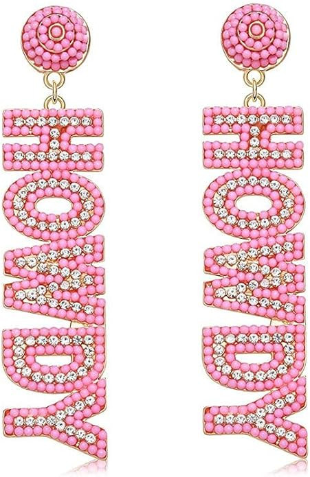 Western Cowgirl HOWDY Drop Dangle Earrings for Women Handmade Beaded Crystal Cowboy Earrings Sout... | Amazon (US)